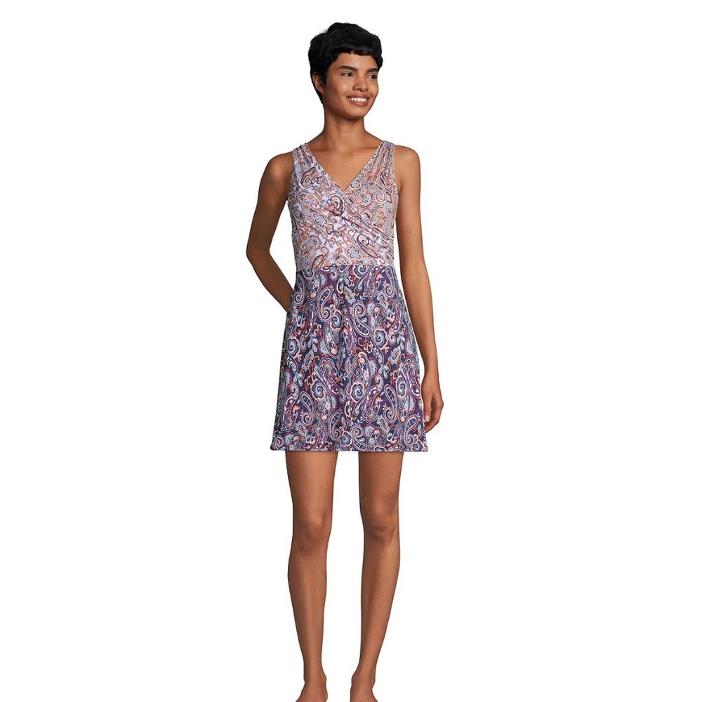 NWT Lands' End Women Tummy Control Surplice Wrap Swimdress Size 22W $150 HH281